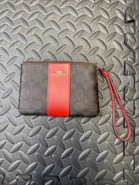 COACH Brown Signature PVC & leather Corner zip purse